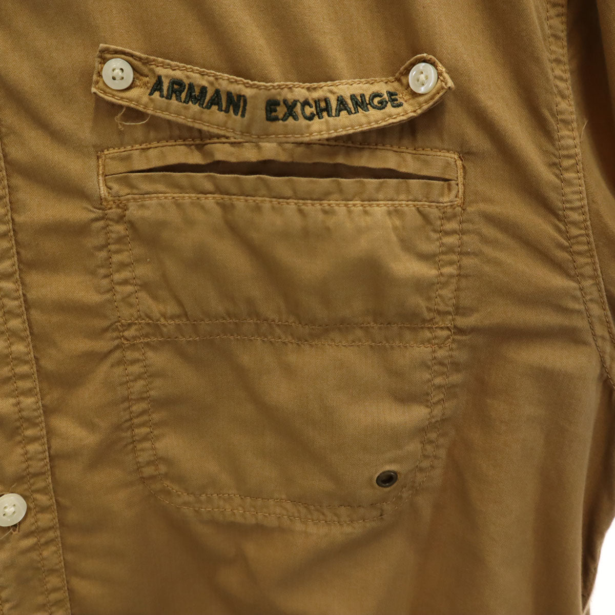 ARMANI EXCHANGE アルマーニエクスチェンジ 長袖 コットンシャツ M キャメル エルボーパッチ メンズ