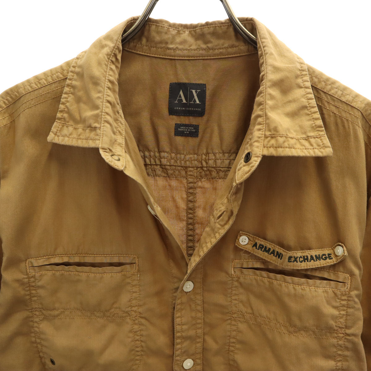 ARMANI EXCHANGE アルマーニエクスチェンジ 長袖 コットンシャツ M キャメル エルボーパッチ メンズ