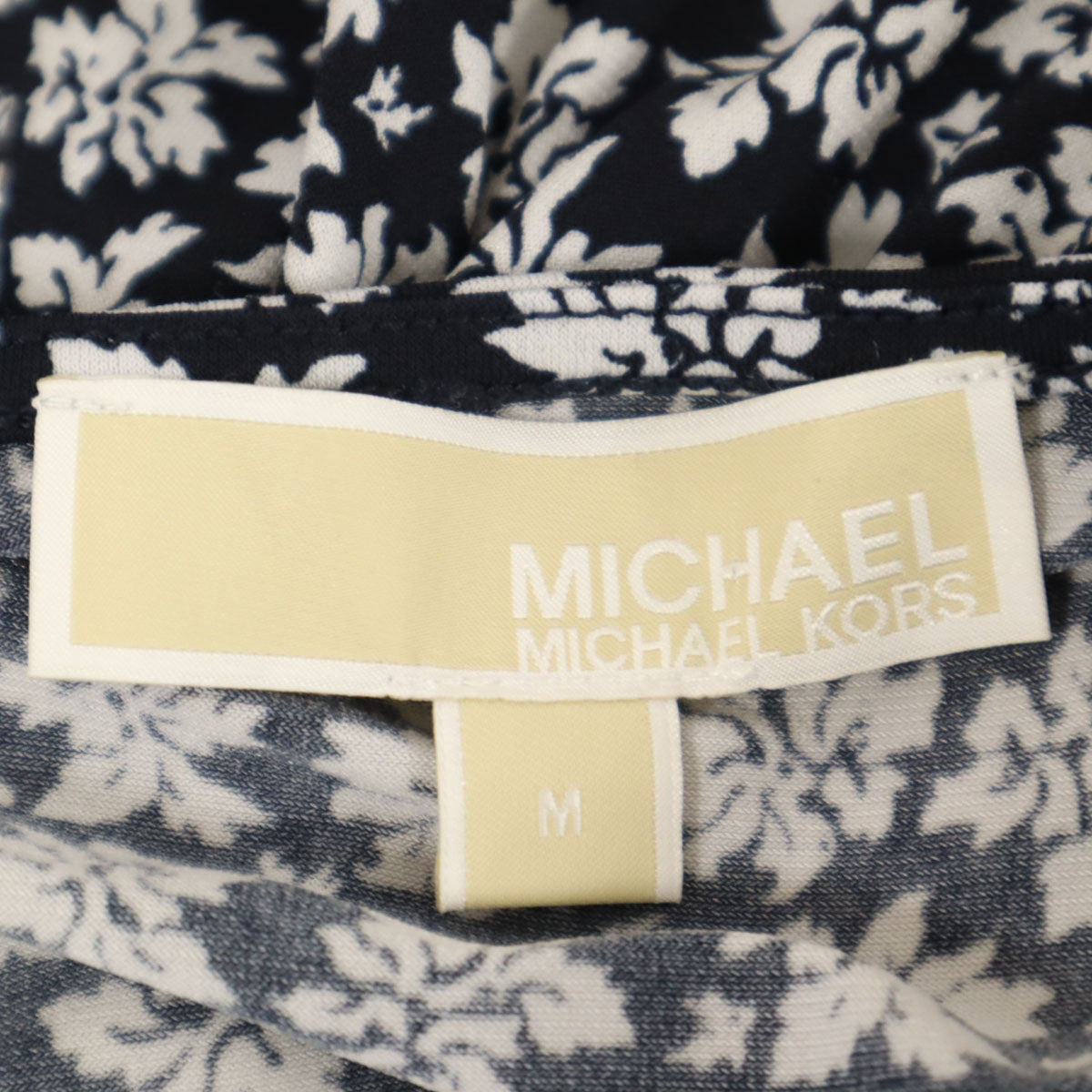 美品 Michael Kors マイケルコース 花柄 長袖 カシュクール ワンピース M ダークネイビー系 レディース
