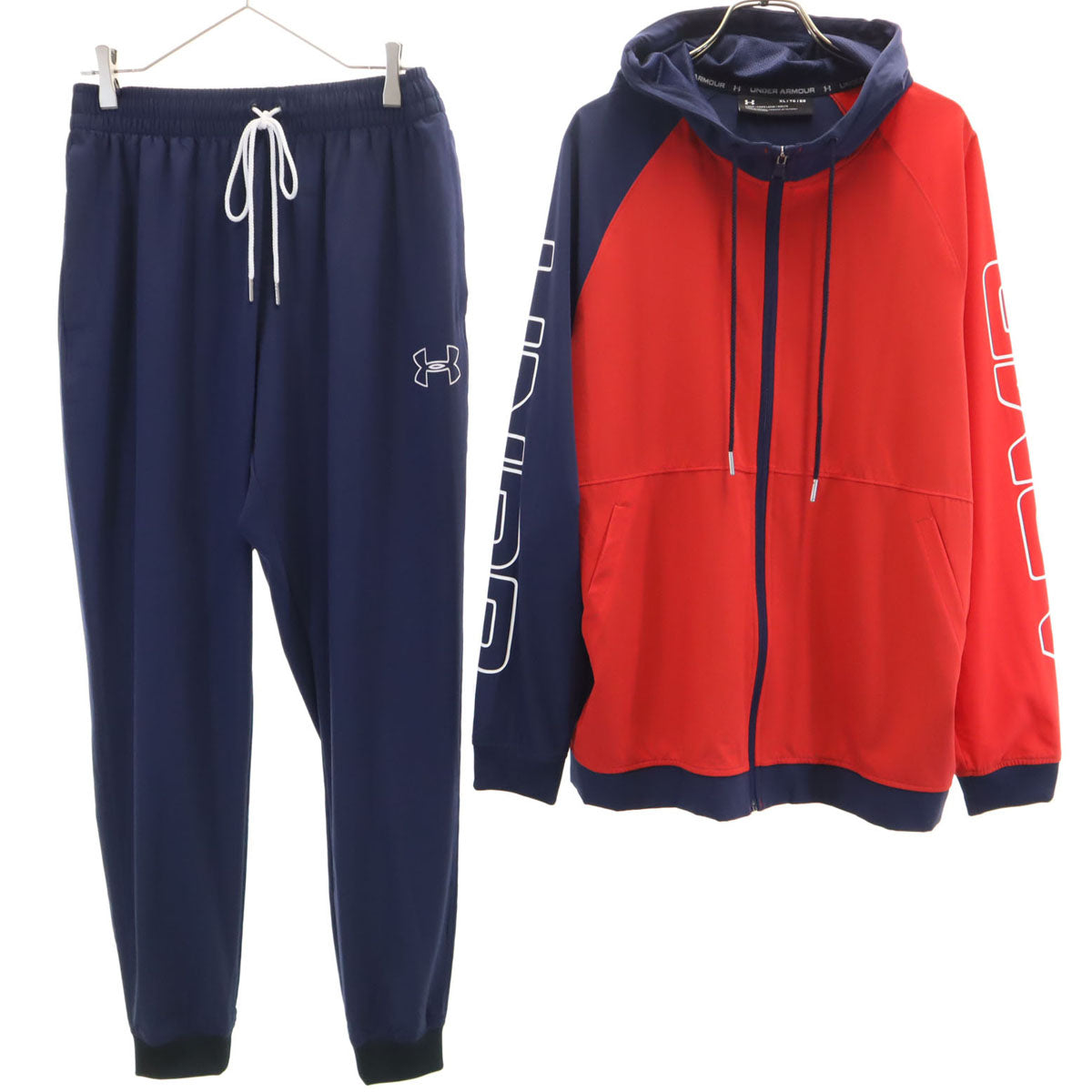 美品 UNDER ARMOUR アンダーアーマー 長袖 ジップパーカー 上下 セットアップ XL レッド メンズ
