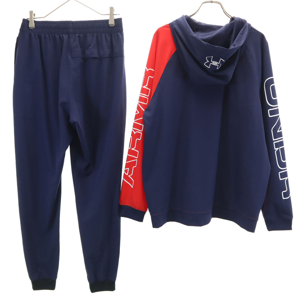 美品 UNDER ARMOUR アンダーアーマー 長袖 ジップパーカー 上下 セットアップ XL レッド メンズ