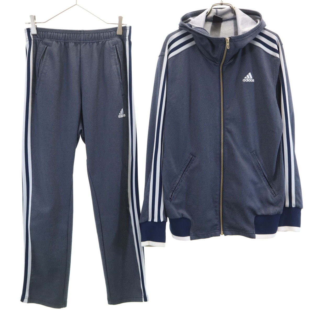 adidas アディダス 長袖 ジップパーカー 上下 セットアップ L/M ネイビー ジャージ レディース
