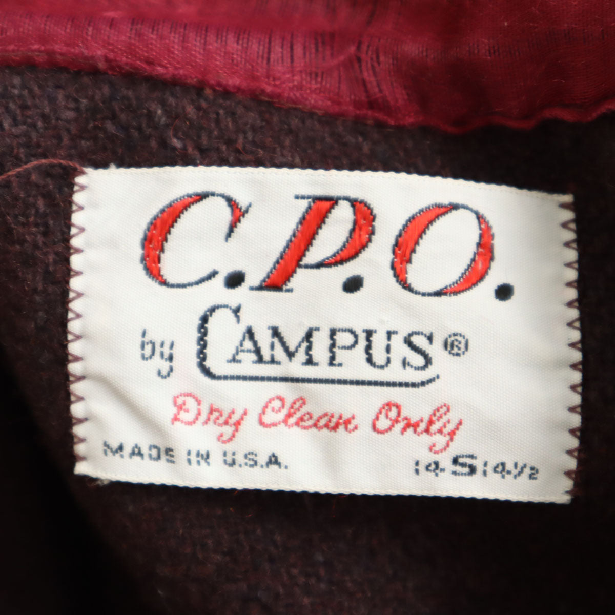 C.P.O by CAMPUS 70s ヴィンテージ 長袖 ウールシャツ S バーガンディ メンズ