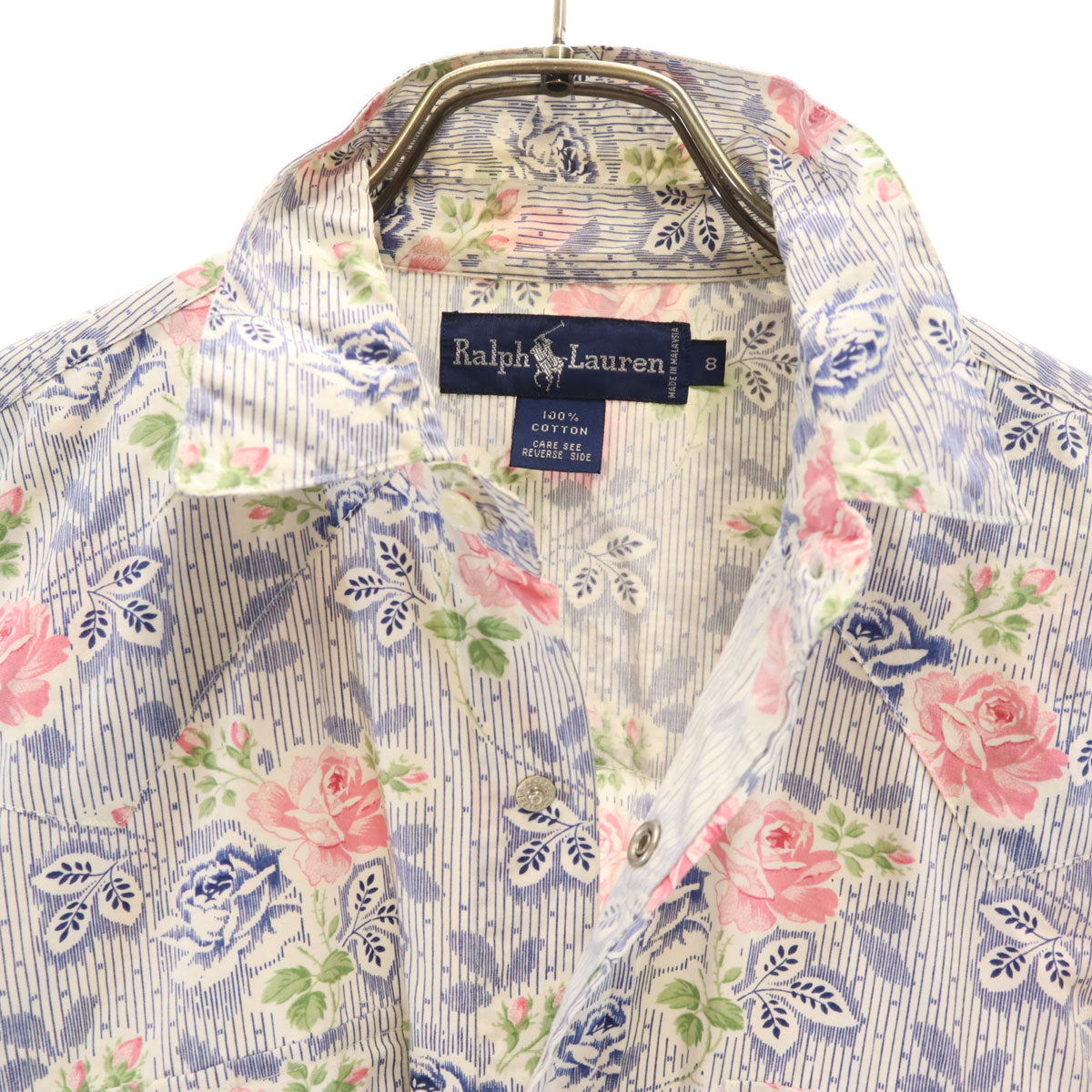 RALPH LAUREN ラルフローレン 90s オールド 総柄 長袖 ウエスタンシャツ 8 ネイビー系 レディース