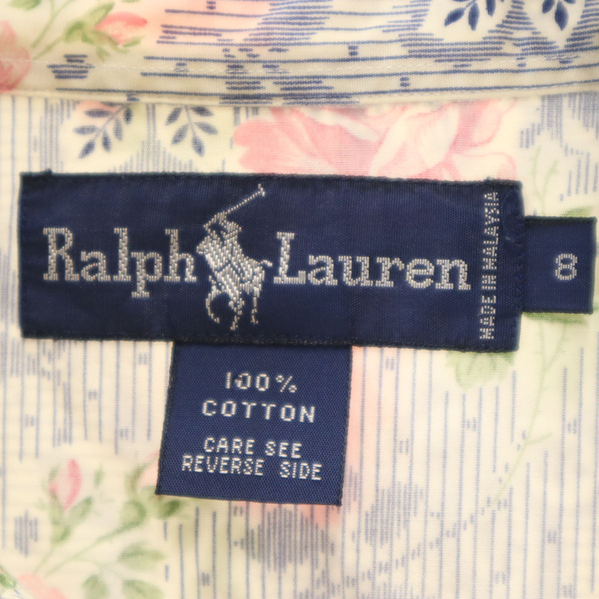 RALPH LAUREN ラルフローレン 90s オールド 総柄 長袖 ウエスタンシャツ 8 ネイビー系 レディース