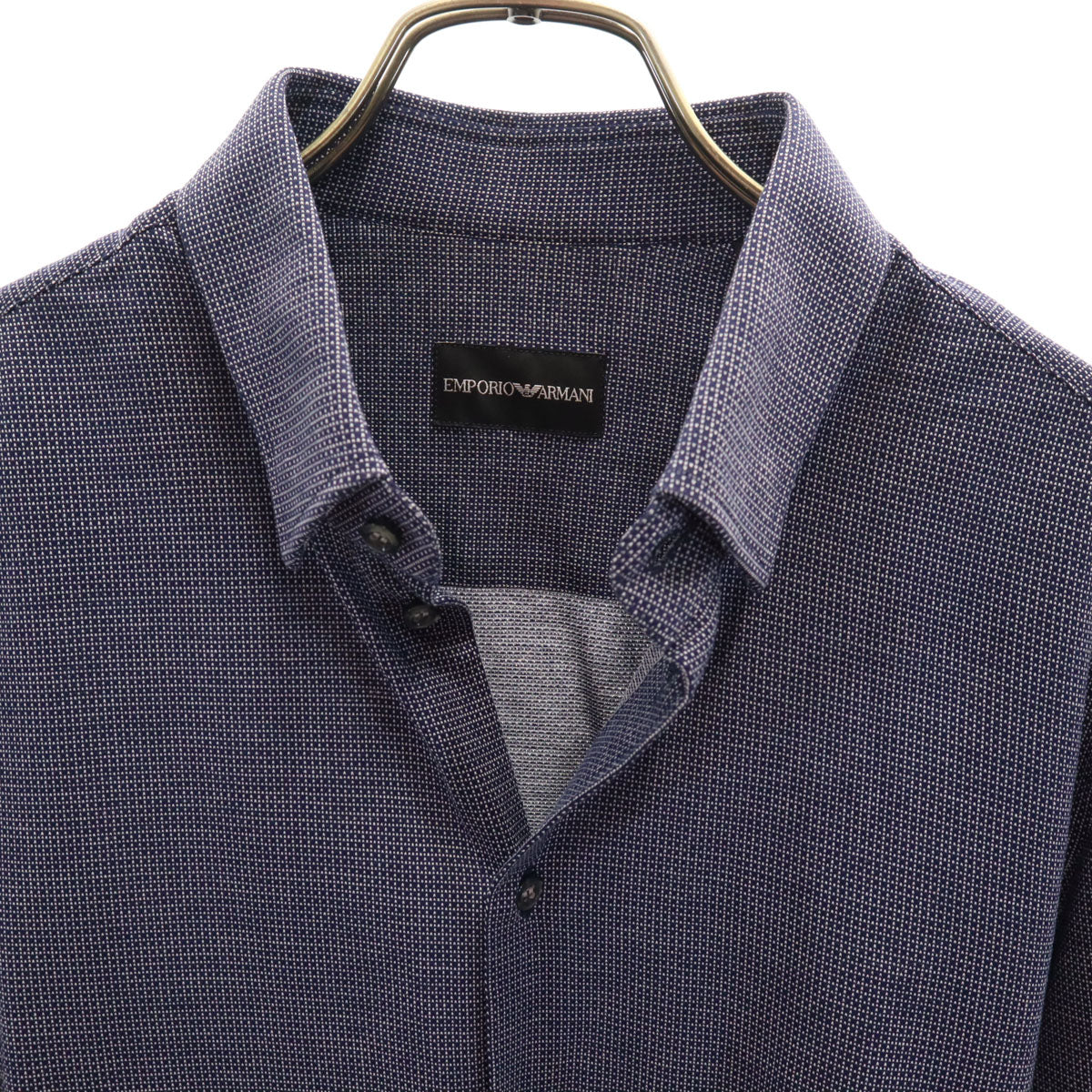Emporio Armani エンポリオアルマーニ 総柄 長袖 隠し ボタンダウンシャツ 42 ネイビー メンズ