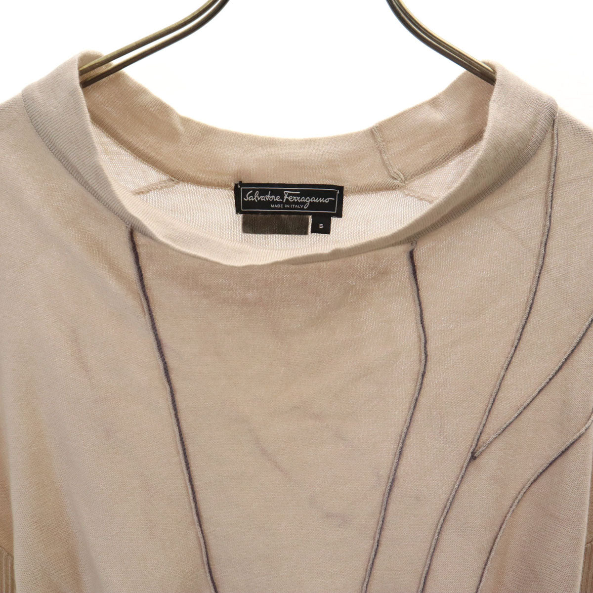 Salvatore Ferragamo サルヴァトーレフェラガモ イタリア製 長袖 ニット S ベージュ レディース