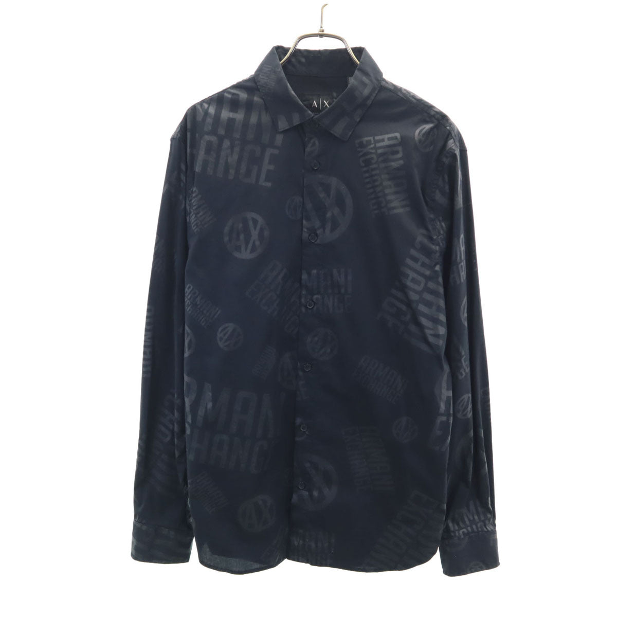 ARMANI EXCHANGE アルマーニエクスチェンジ 総ロゴ 長袖 コットンシャツ M ブラック メンズ