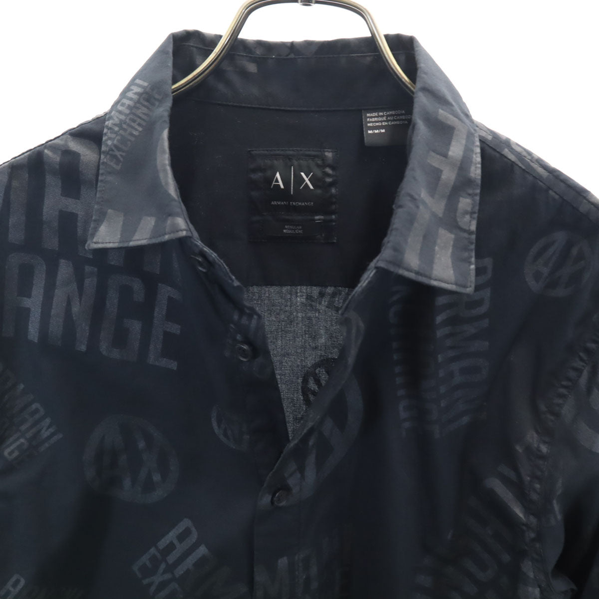 ARMANI EXCHANGE アルマーニエクスチェンジ 総ロゴ 長袖 コットンシャツ M ブラック メンズ
