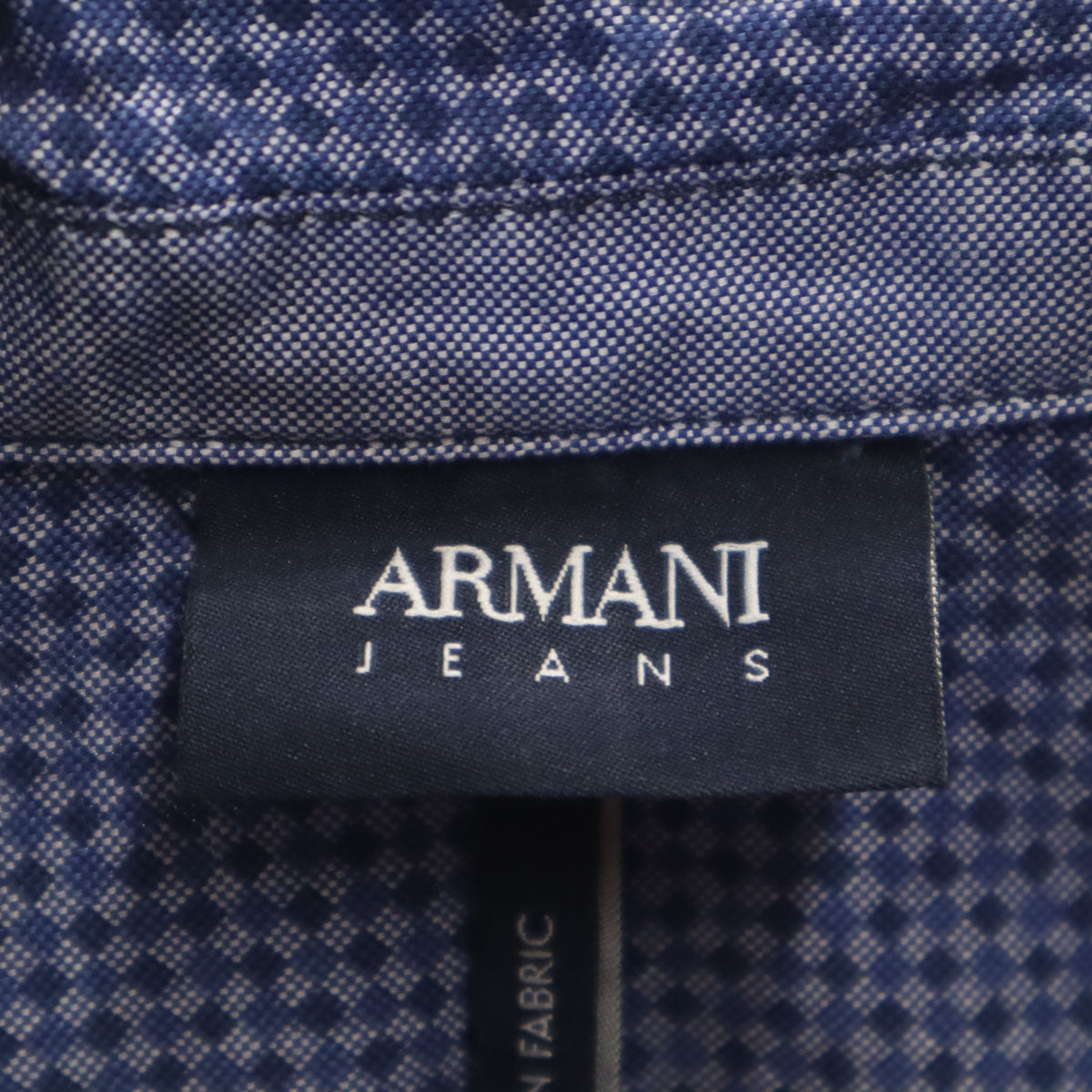 ARMANI JEANS アルマーニジーンズ 総柄 長袖 スタンドカラー シャツ L 青紺系 メンズ