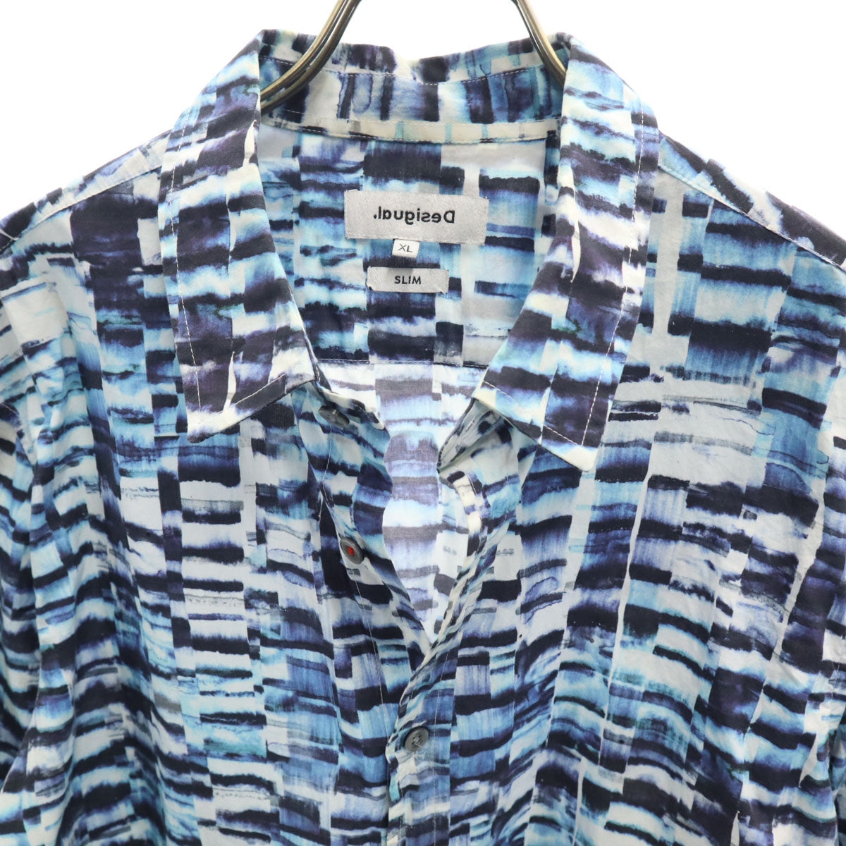 Desigual デシグアル 総柄 長袖 コットンシャツ XL ブルー メンズ