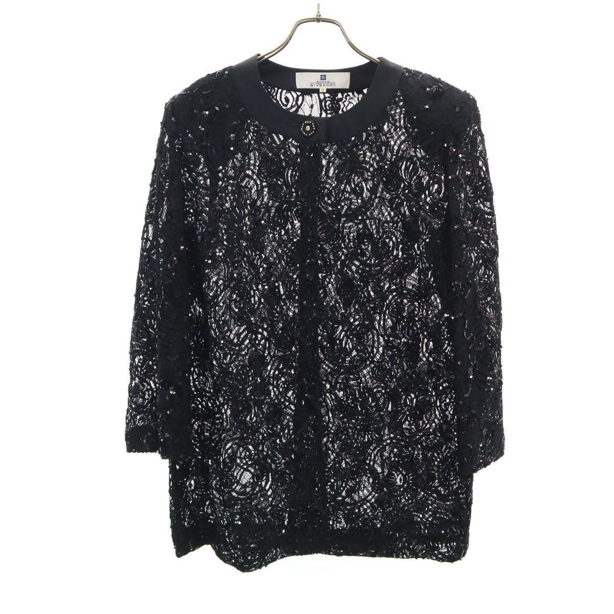 GIVENCHY ジバンシィ 90s 日本製 オールド 長袖 総レース カーディガン 13 ブラック スパンコール レディース