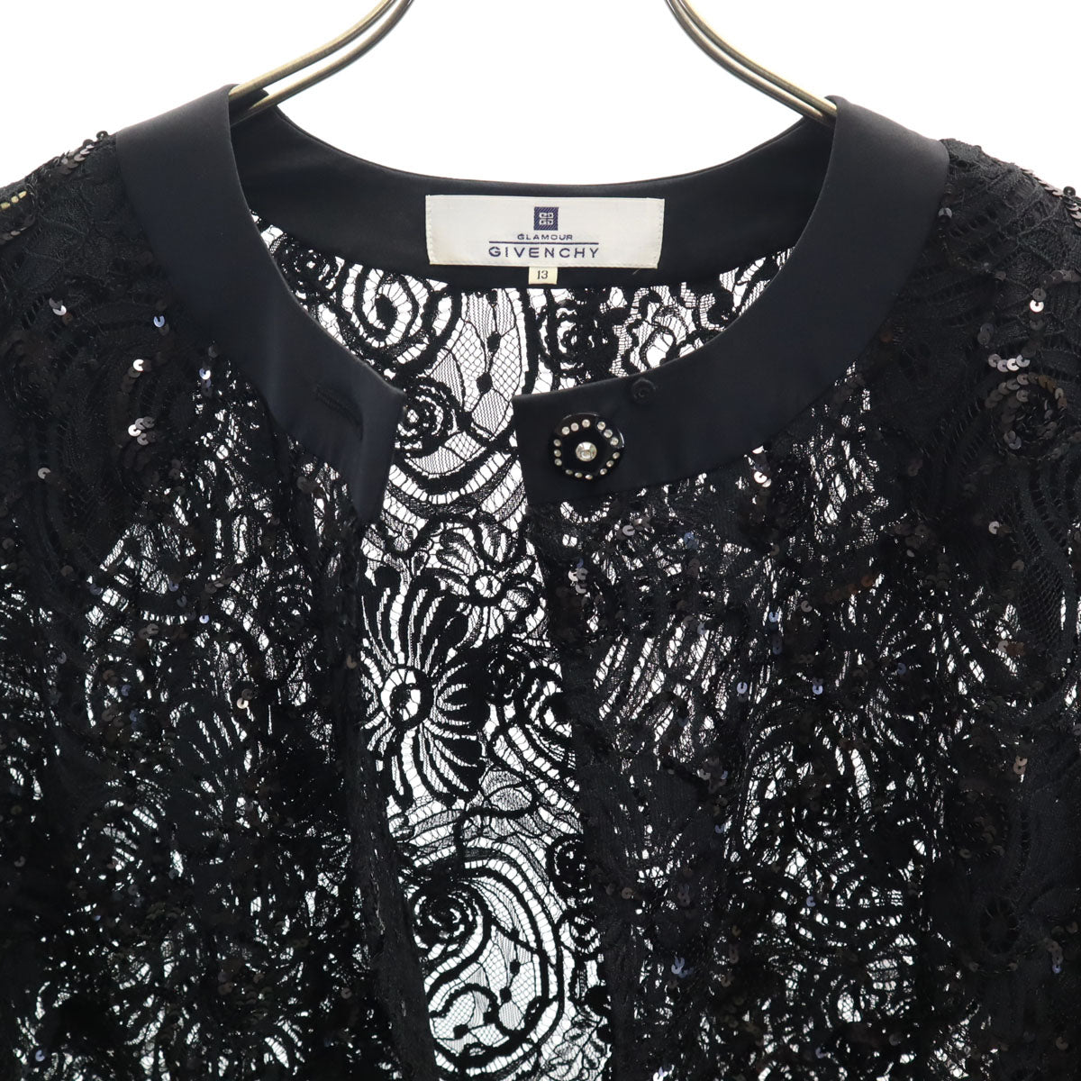GIVENCHY ジバンシィ 90s 日本製 オールド 長袖 総レース カーディガン 13 ブラック スパンコール レディース