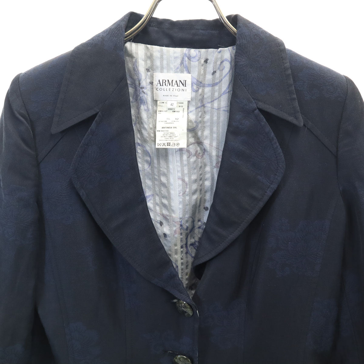 ARMANI COLLEZIONI アルマーニコレッツォーニ イタリア製 花柄 テーラードジャケット 42 ネイビー レディース