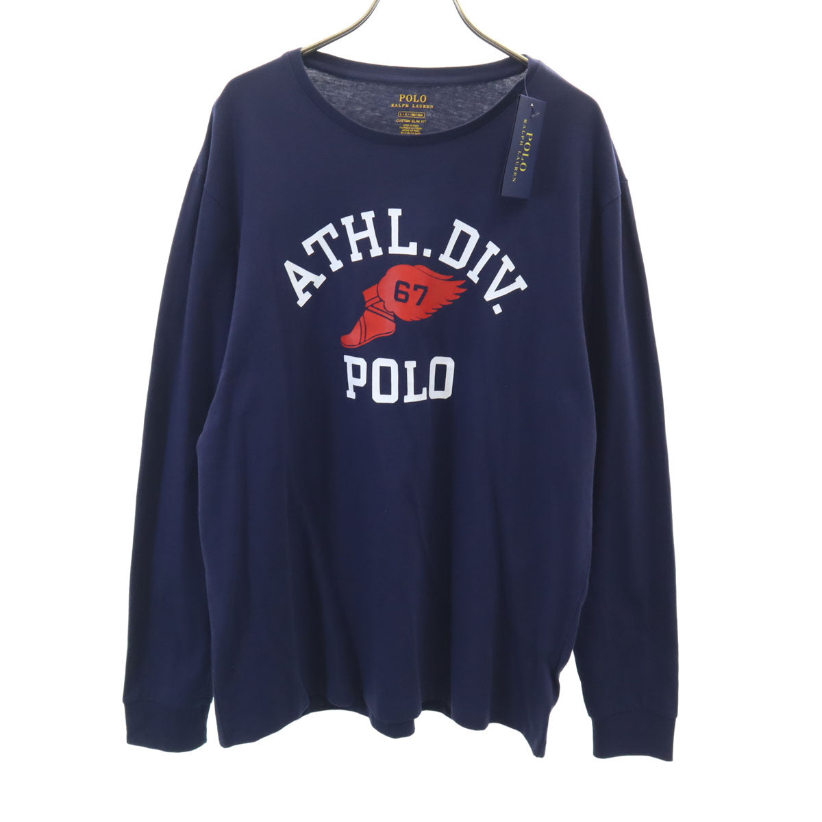 未使用 POLO RALPH LAUREN ポロラルフローレン プリント 長袖 Tシャツ L ネイビー ロンT タグ付き メンズ