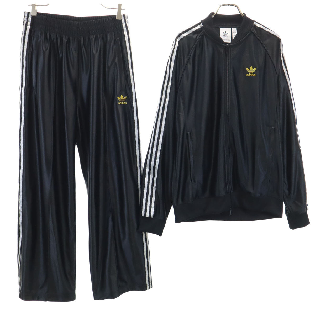 adidas アディダス トレフォイルロゴ トラックジャケット 上下 セットアップ M ブラック ジャージ メンズ