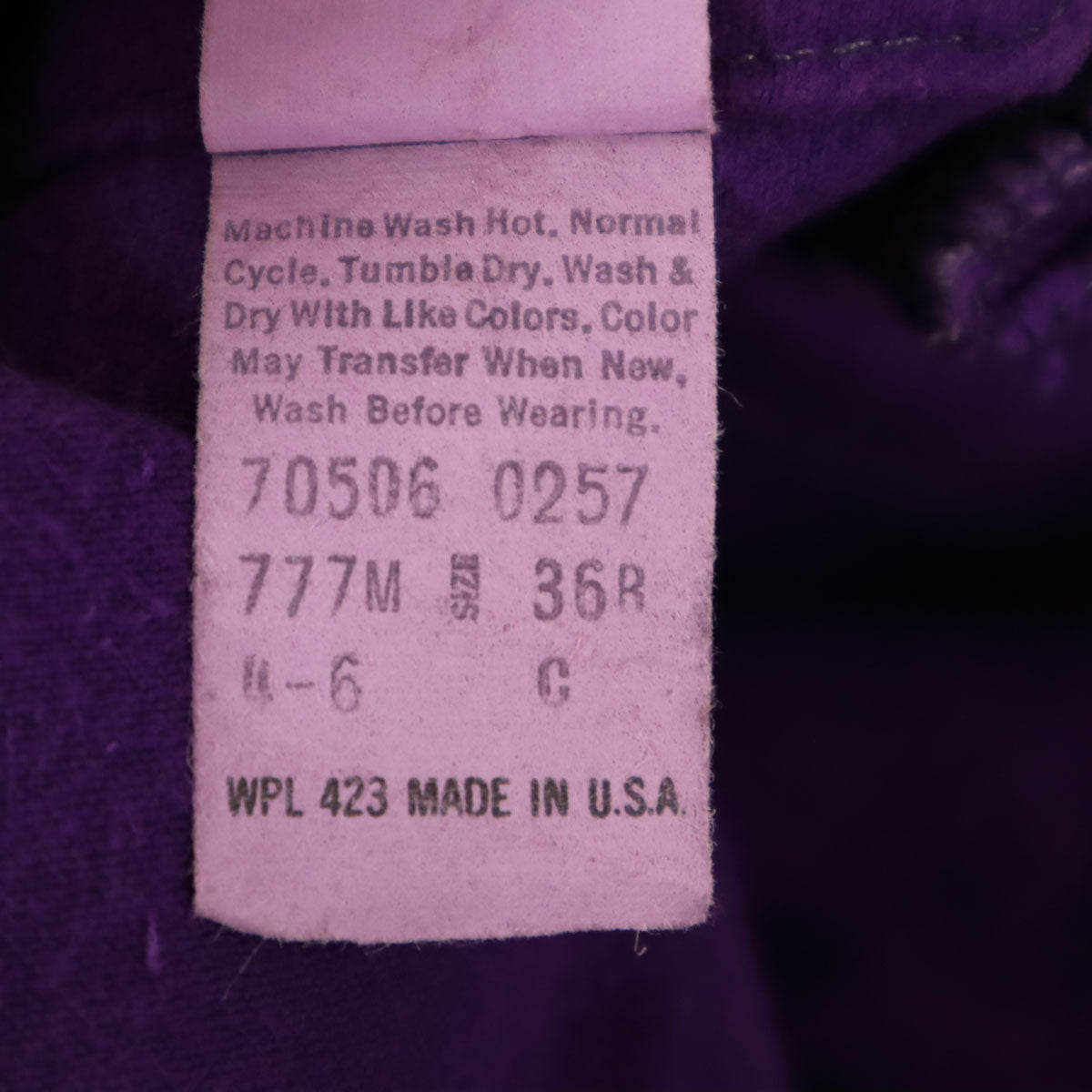 Levi's リーバイス 90s 70506-0257 USA製 カナダ製 オールド 後染め デニムジャケット 上下 セットアップ 36/W32 パープル トラッカー ジージャン メンズ