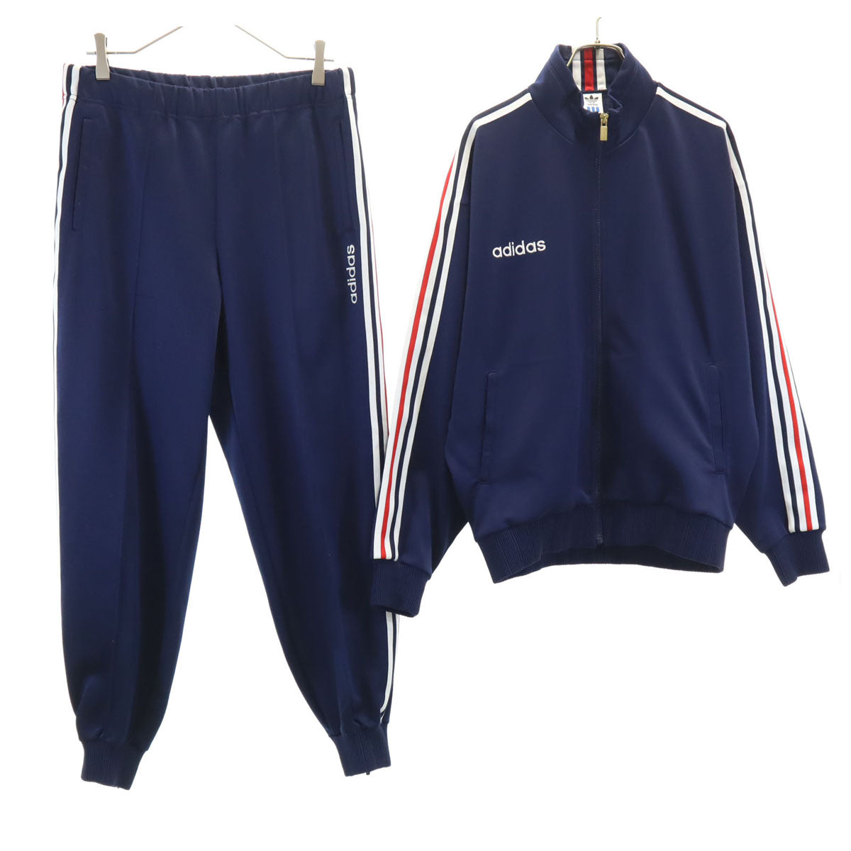 adidas アディダス 80s 日本製 ヴィンテージ トラックジャケット 上下 セットアップ O/XO ネイビー デサント メンズ