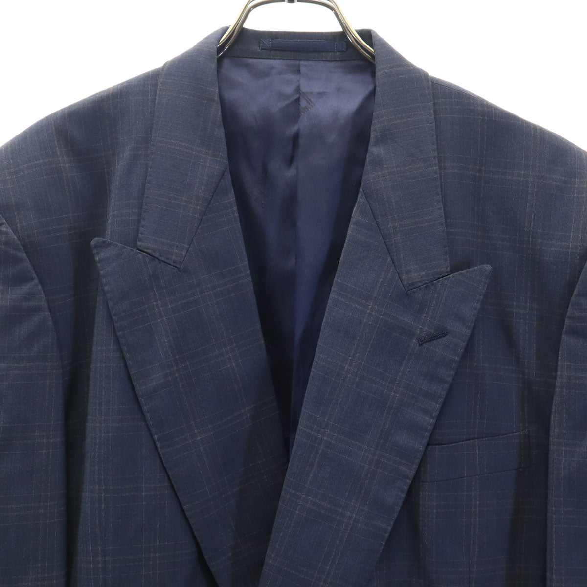TAILOR TSUTAYA テーラーツタヤ チェック柄 ダンヒル生地 ダブル スーツ 上下 セットアップ ネイビー メンズ