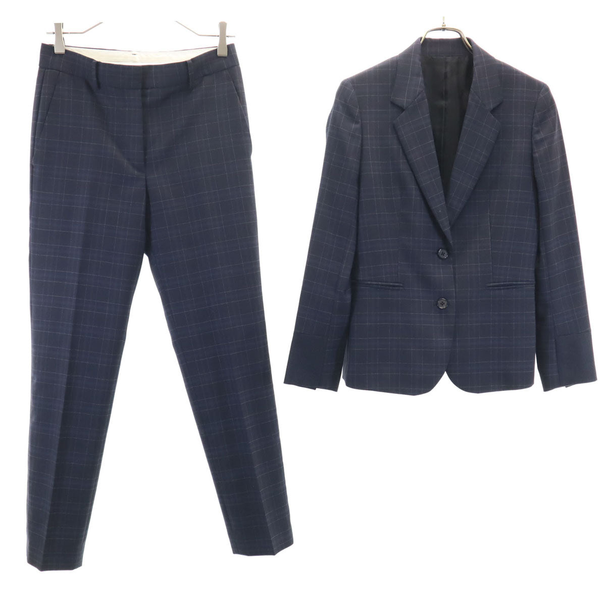 Paul Smith ポールスミス 日本製 チェック柄 パンツスーツ 上下 セットアップ 38 ネイビー レディース