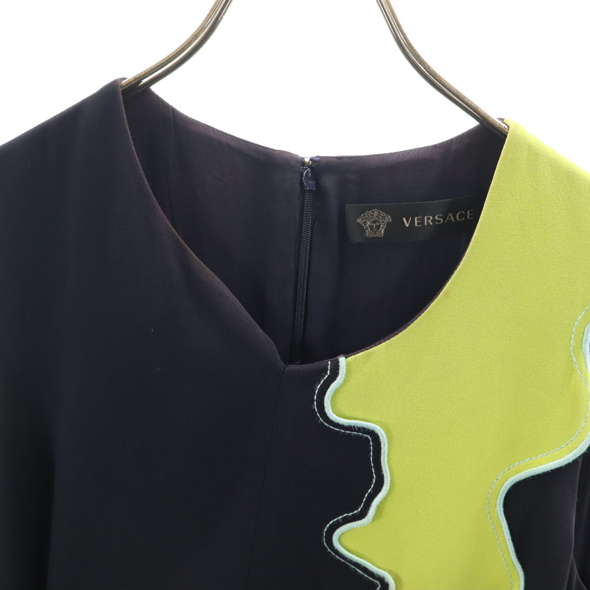 VERSACE ヴェルサーチ イタリア製 ノースリーブ ワンピース 38 ネイビー レディース