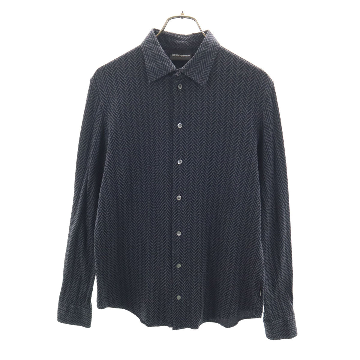 Emporio Armani エンポリオアルマーニ 総柄 長袖 コットンシャツ M ネイビー メンズ