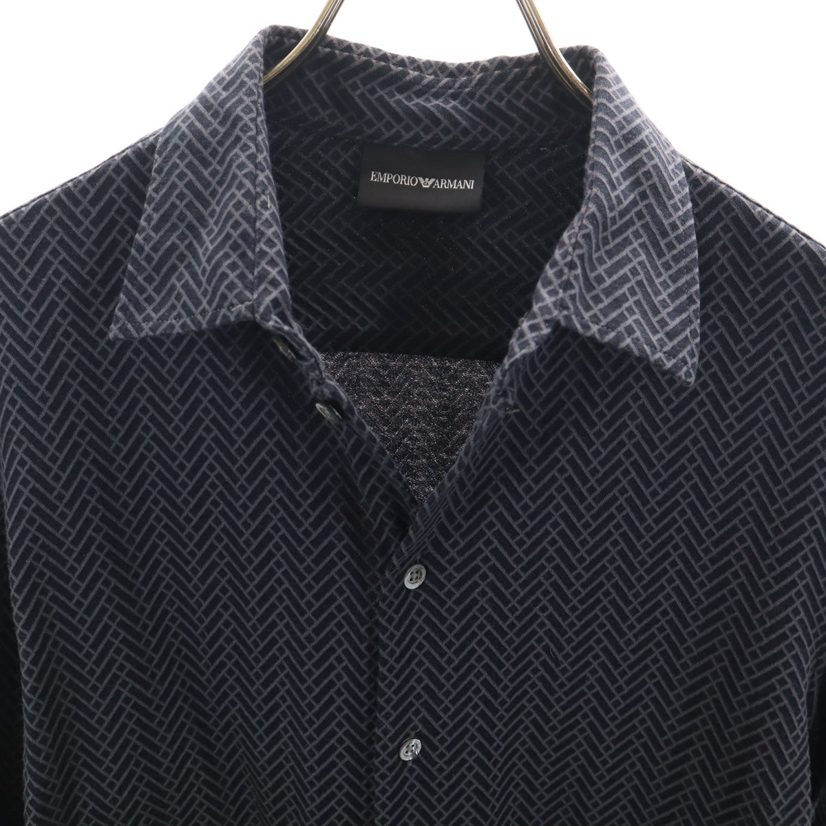 Emporio Armani エンポリオアルマーニ 総柄 長袖 コットンシャツ M ネイビー メンズ