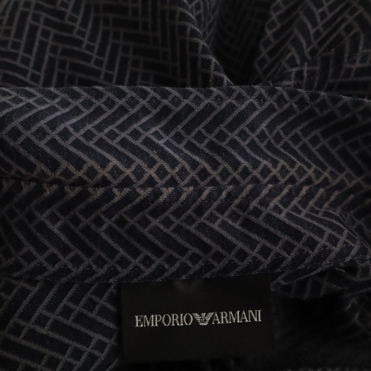 Emporio Armani エンポリオアルマーニ 総柄 長袖 コットンシャツ M ネイビー メンズ