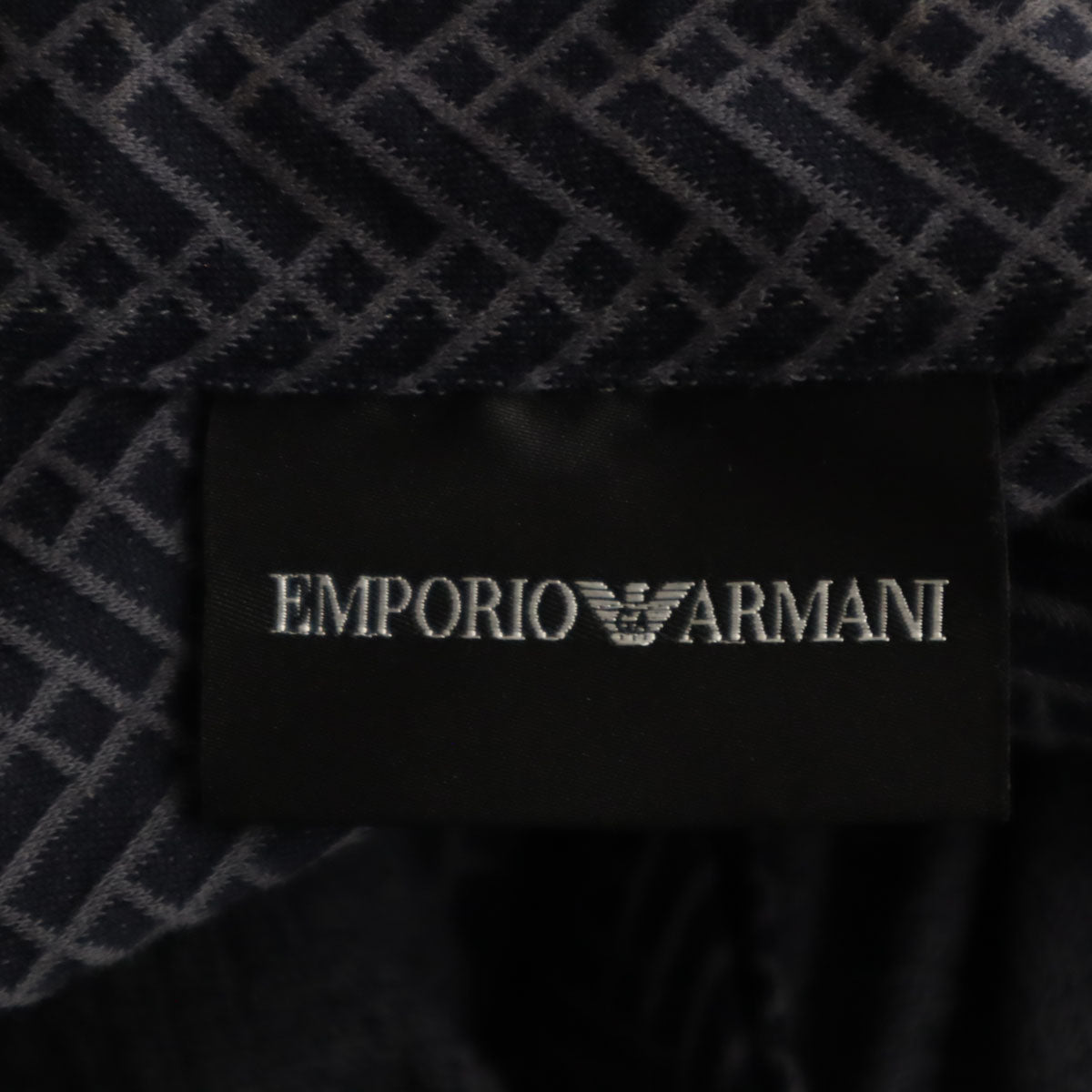 Emporio Armani エンポリオアルマーニ 総柄 長袖 コットンシャツ M ネイビー メンズ