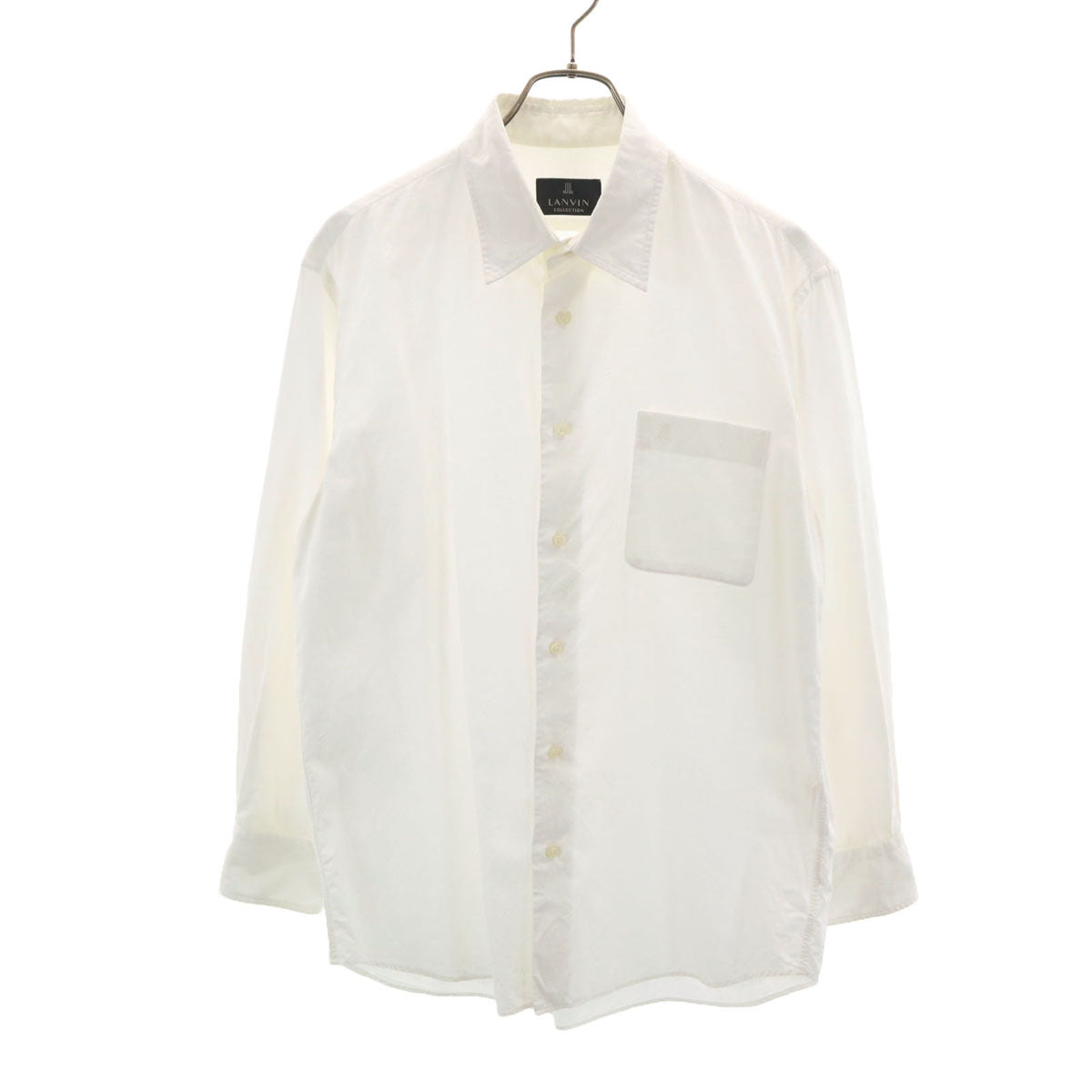 LANVIN LA COLLECTION ランバンコレクション 日本製 シャドー総柄 長袖 コットンシャツ L ホワイト メンズ