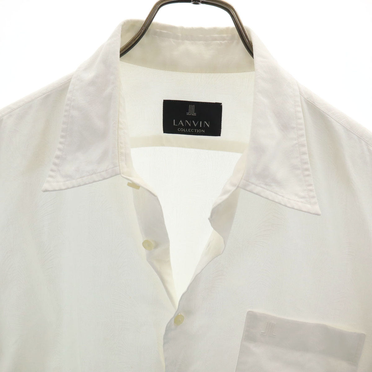 LANVIN LA COLLECTION ランバンコレクション 日本製 シャドー総柄 長袖 コットンシャツ L ホワイト メンズ