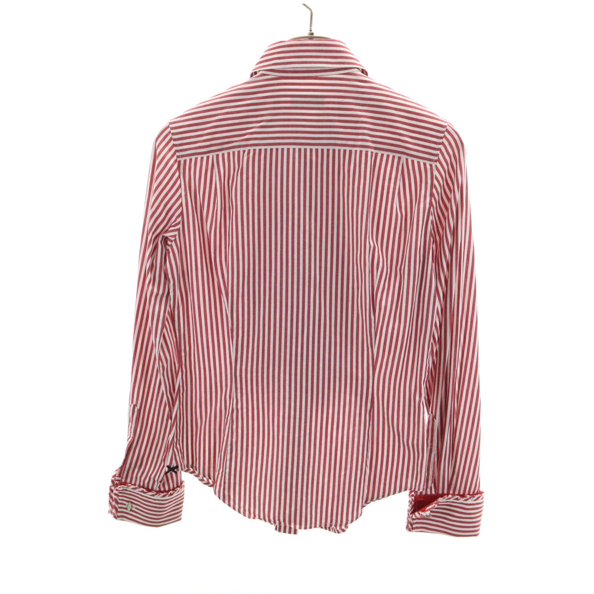 Paul Smith BLACK ポールスミス ブラック ストライプ柄 長袖 フリル コットンシャツ 40 レッド レディース