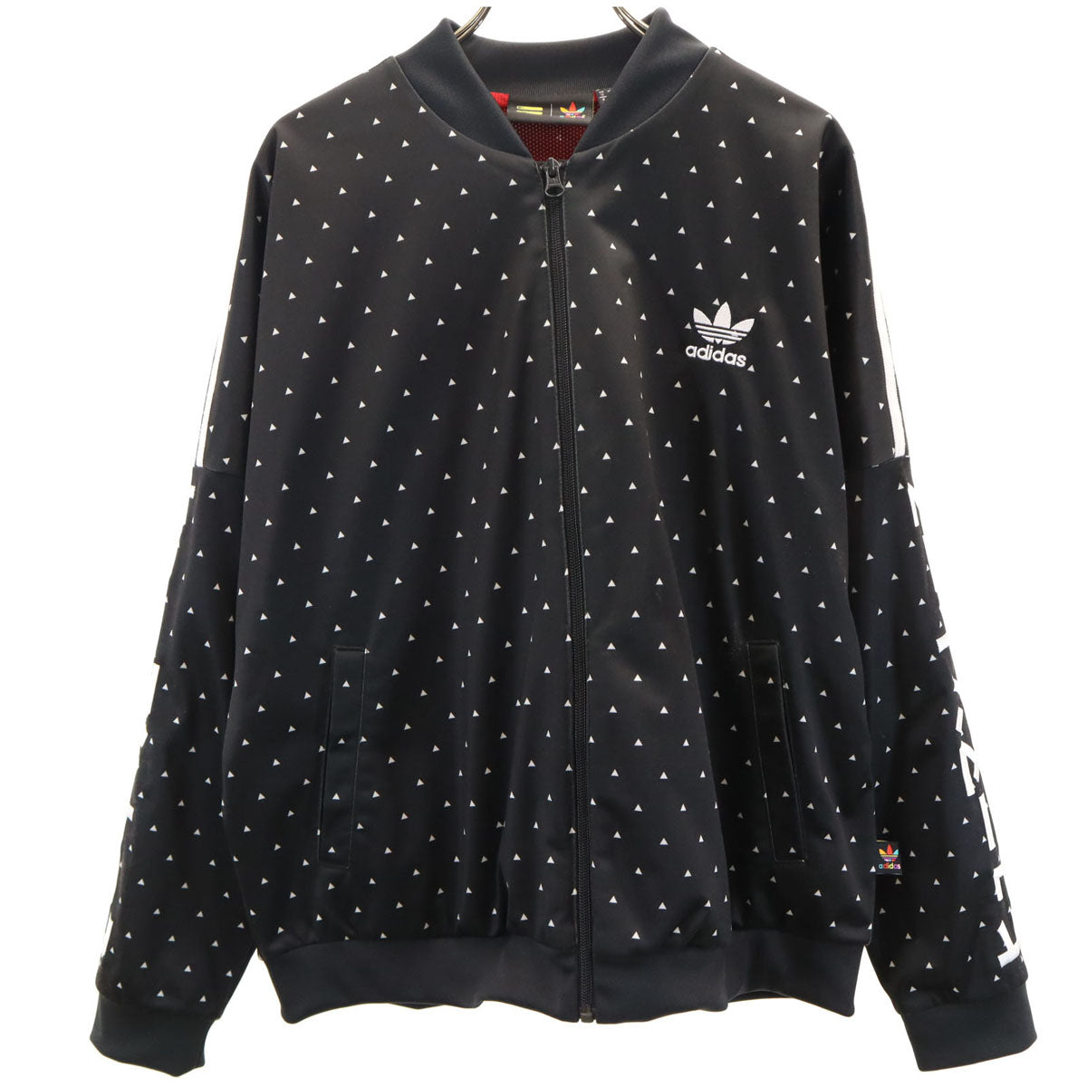 adidas アディダス Pharrell Williams ファレルウィリアムス コラボ 総柄 トレフォイルロゴ トラックジャケット 3XOT ブラック ジャージ ビックサイズ レディース