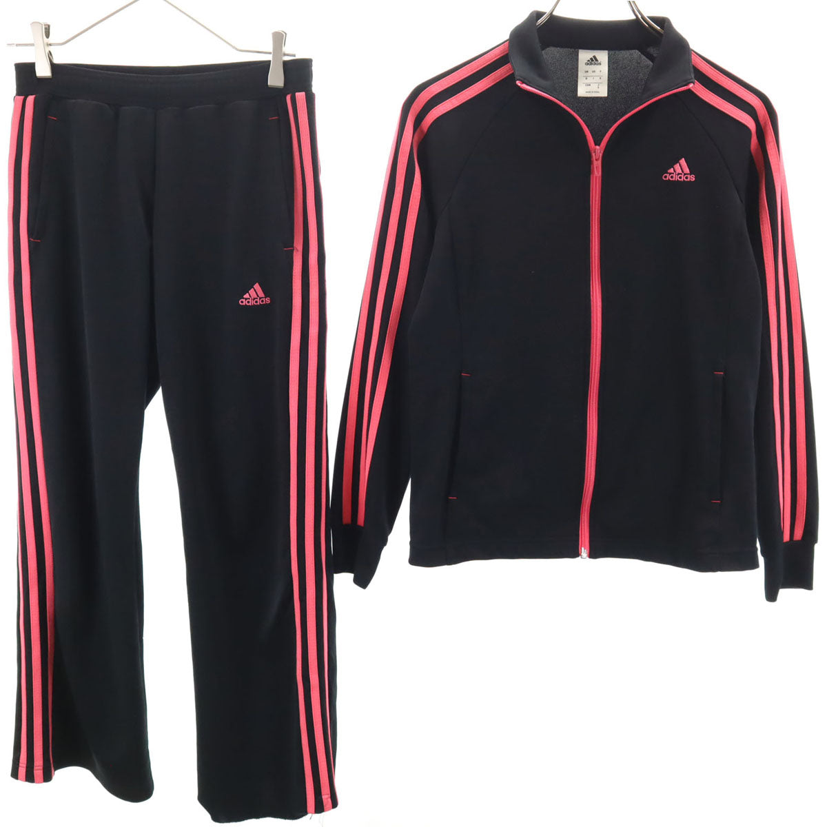 adidas アディダス トラックジャケット 上下 セットアップ S ブラック ジャージ 3ライン レディース