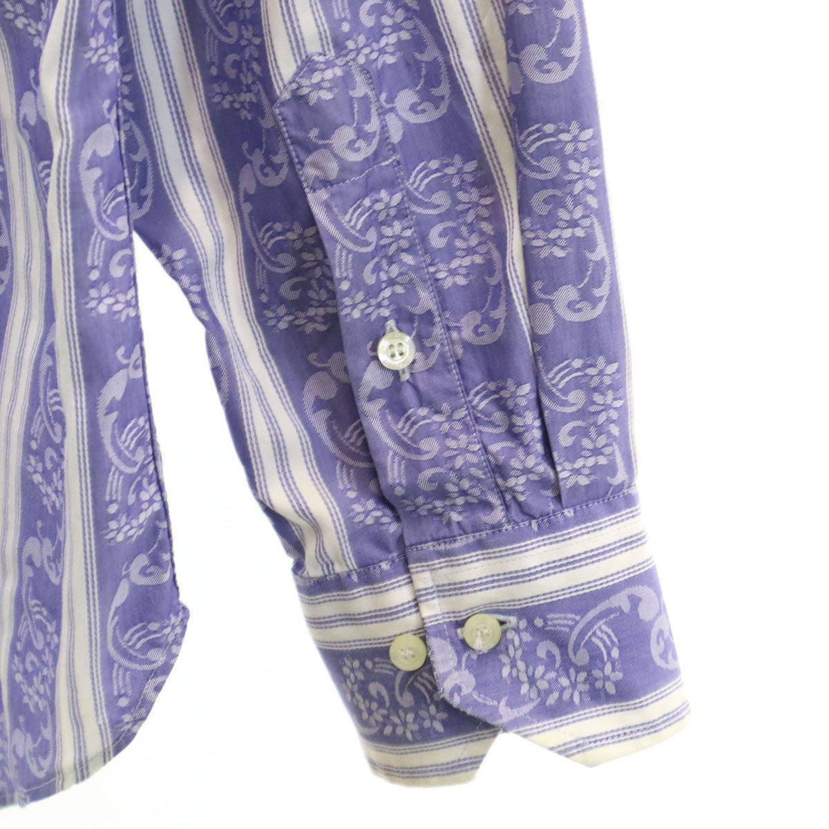 ETRO エトロ イタリア製 花 ストライプ柄 7分袖 コットンシャツ L パープル メンズ