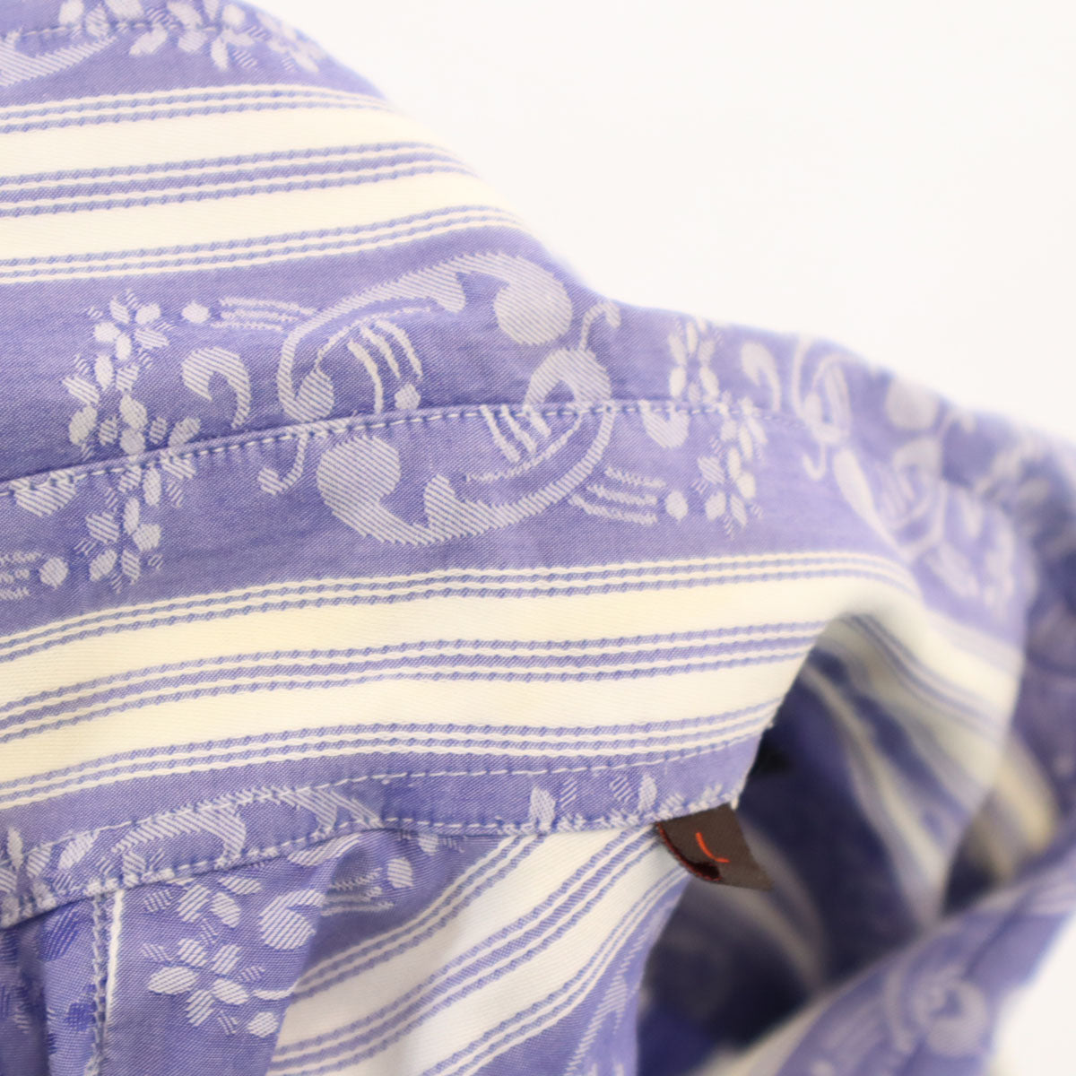ETRO エトロ イタリア製 花 ストライプ柄 7分袖 コットンシャツ L パープル メンズ