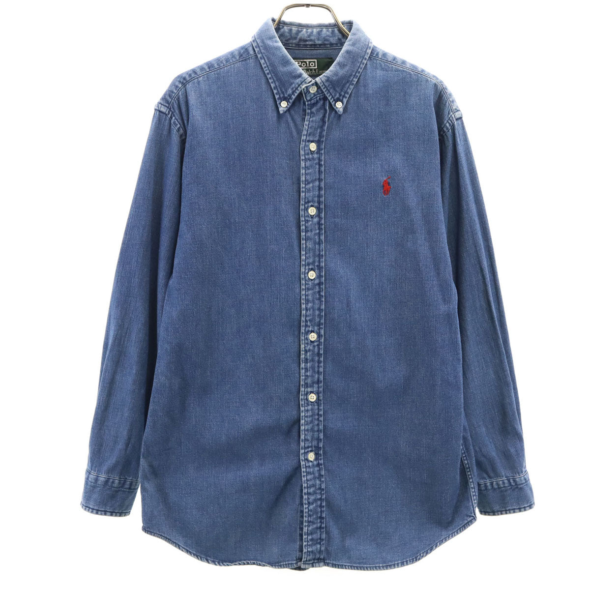 Polo by Ralph Lauren ポロバイラルフローレン 80s ヴィンテージ 緑タグ ボーイズ 長袖 ダンガリーデニム ボタンダウンシャツ 160 ウォッシュブルー キッズ