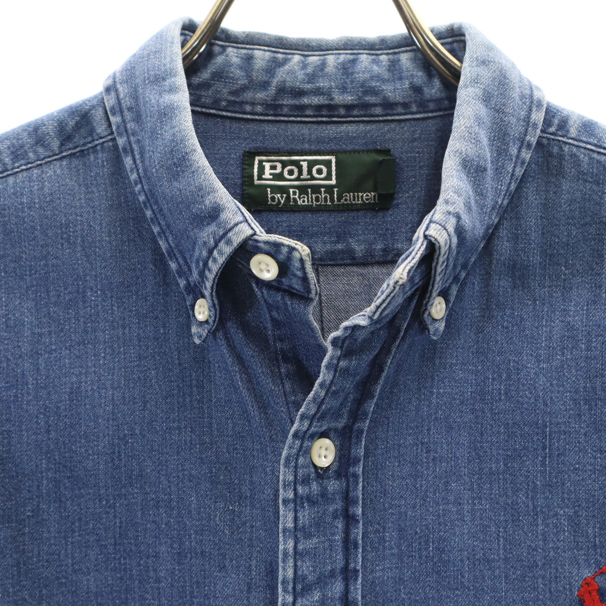 Polo by Ralph Lauren ポロバイラルフローレン 80s ヴィンテージ 緑タグ ボーイズ 長袖 ダンガリーデニム ボタンダウンシャツ 160 ウォッシュブルー キッズ
