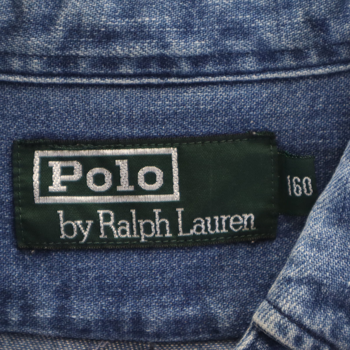 Polo by Ralph Lauren ポロバイラルフローレン 80s ヴィンテージ 緑タグ ボーイズ 長袖 ダンガリーデニム ボタンダウンシャツ 160 ウォッシュブルー キッズ
