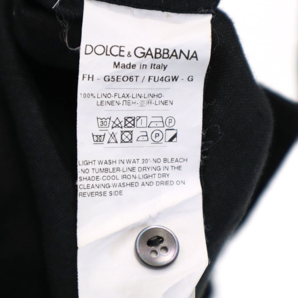 DOLCE&GABBANA ドルチェアンドガッバーナ イタリア製 5分袖 リネンシャツ 37 ブラック メンズ
