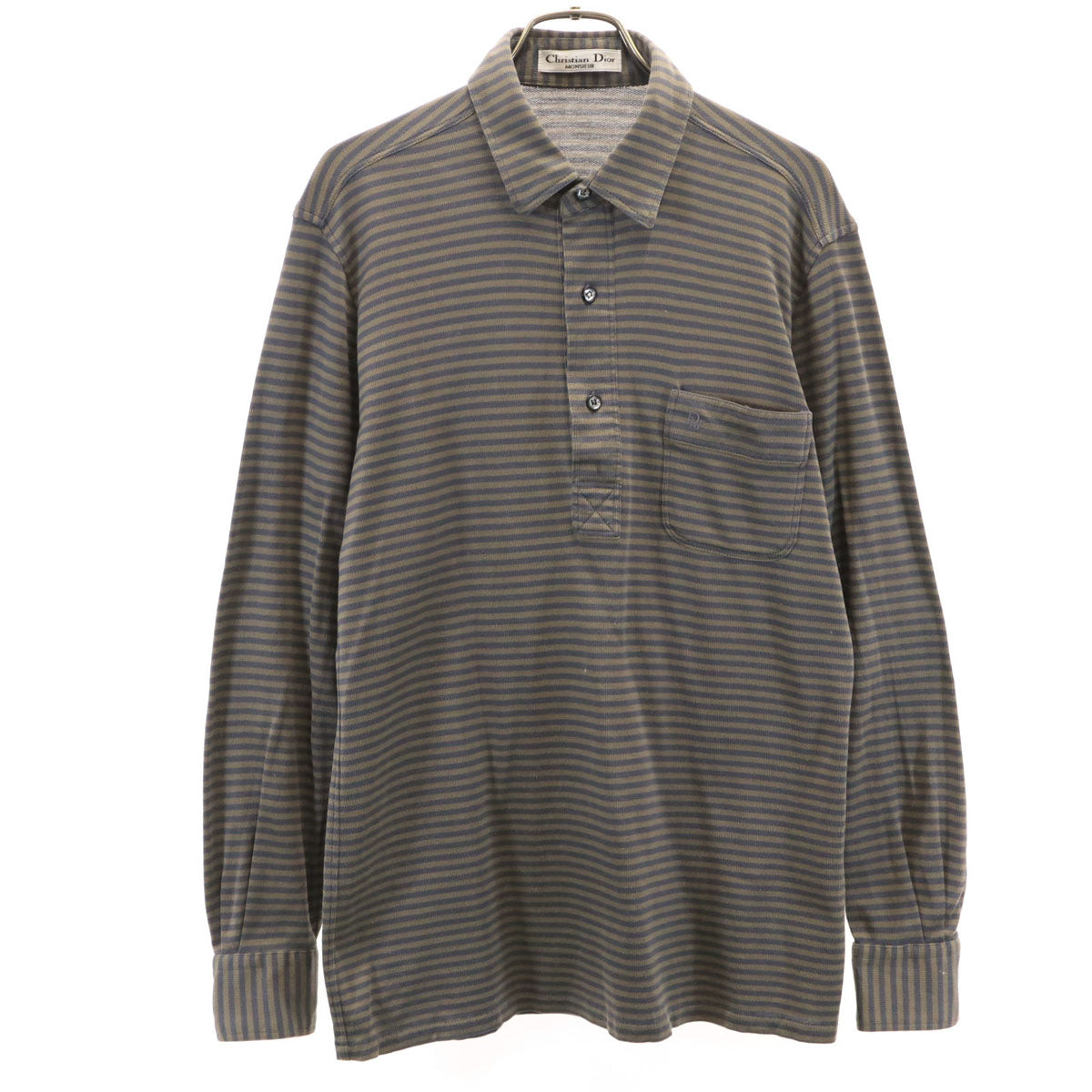 Christian Dior MONSIEUR クリスチャンディオール ムッシュ 90s オールド ボーダー柄 長袖 ポロシャツ L アッシュブラウン メンズ