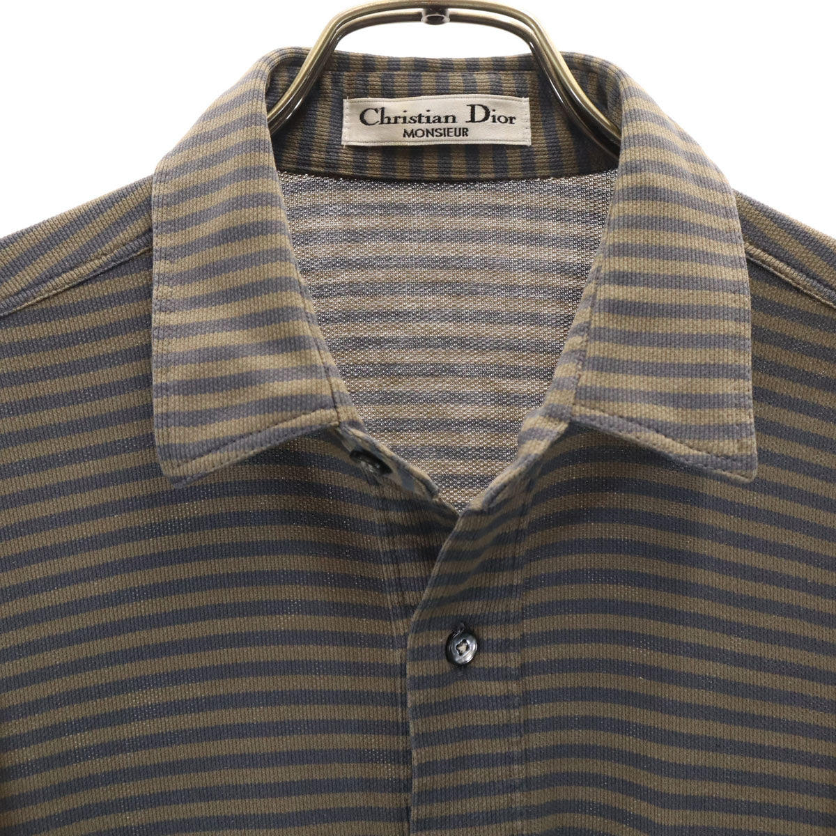 Christian Dior MONSIEUR クリスチャンディオール ムッシュ 90s オールド ボーダー柄 長袖 ポロシャツ L アッシュブラウン メンズ