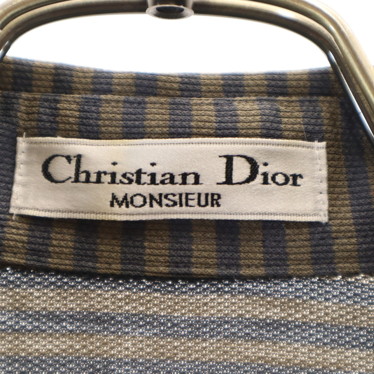 Christian Dior MONSIEUR クリスチャンディオール ムッシュ 90s オールド ボーダー柄 長袖 ポロシャツ L アッシュブラウン メンズ