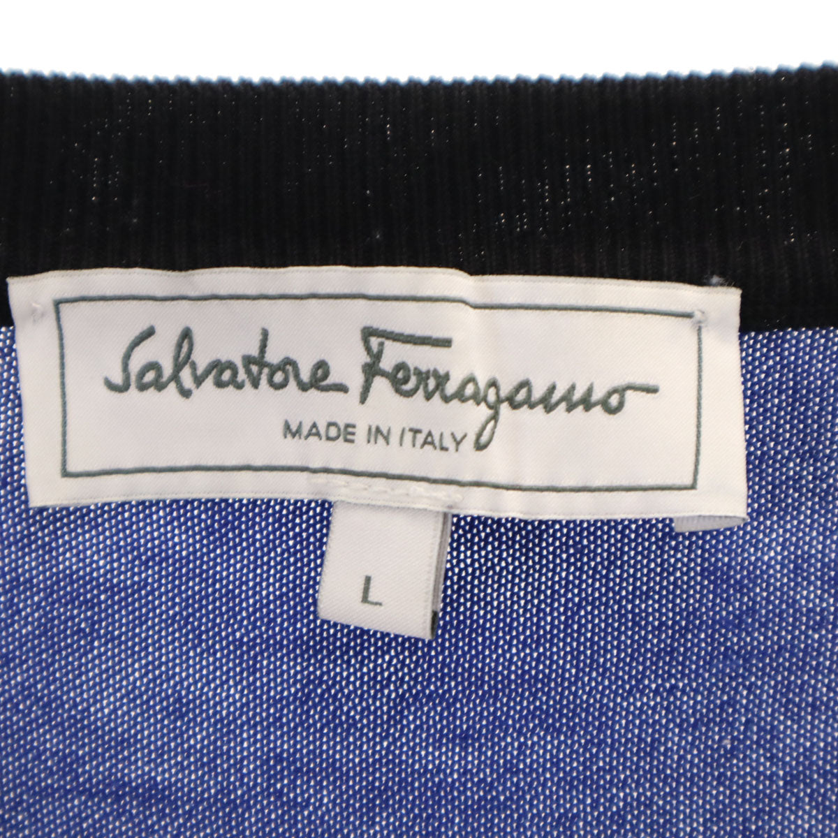 Salvatore Ferragamo サルヴァトーレフェラガモ イタリア製 ボーダー柄 長袖 ニット L ブルー メンズ