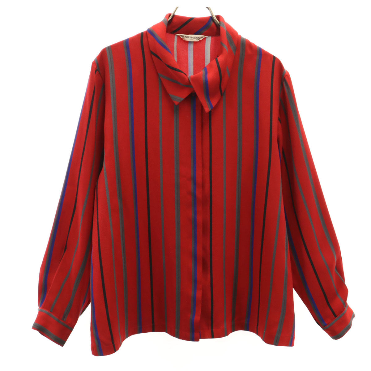 PIERRE BALMAIN ピエールバルマン 80s 90s オールド ストライプ柄 長袖 シャツ B-88 レッド 比翼 レディース