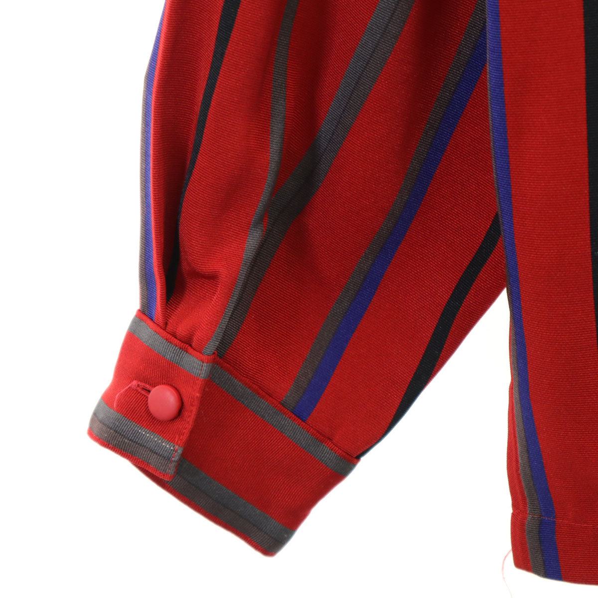 PIERRE BALMAIN ピエールバルマン 80s 90s オールド ストライプ柄 長袖 シャツ B-88 レッド 比翼 レディース