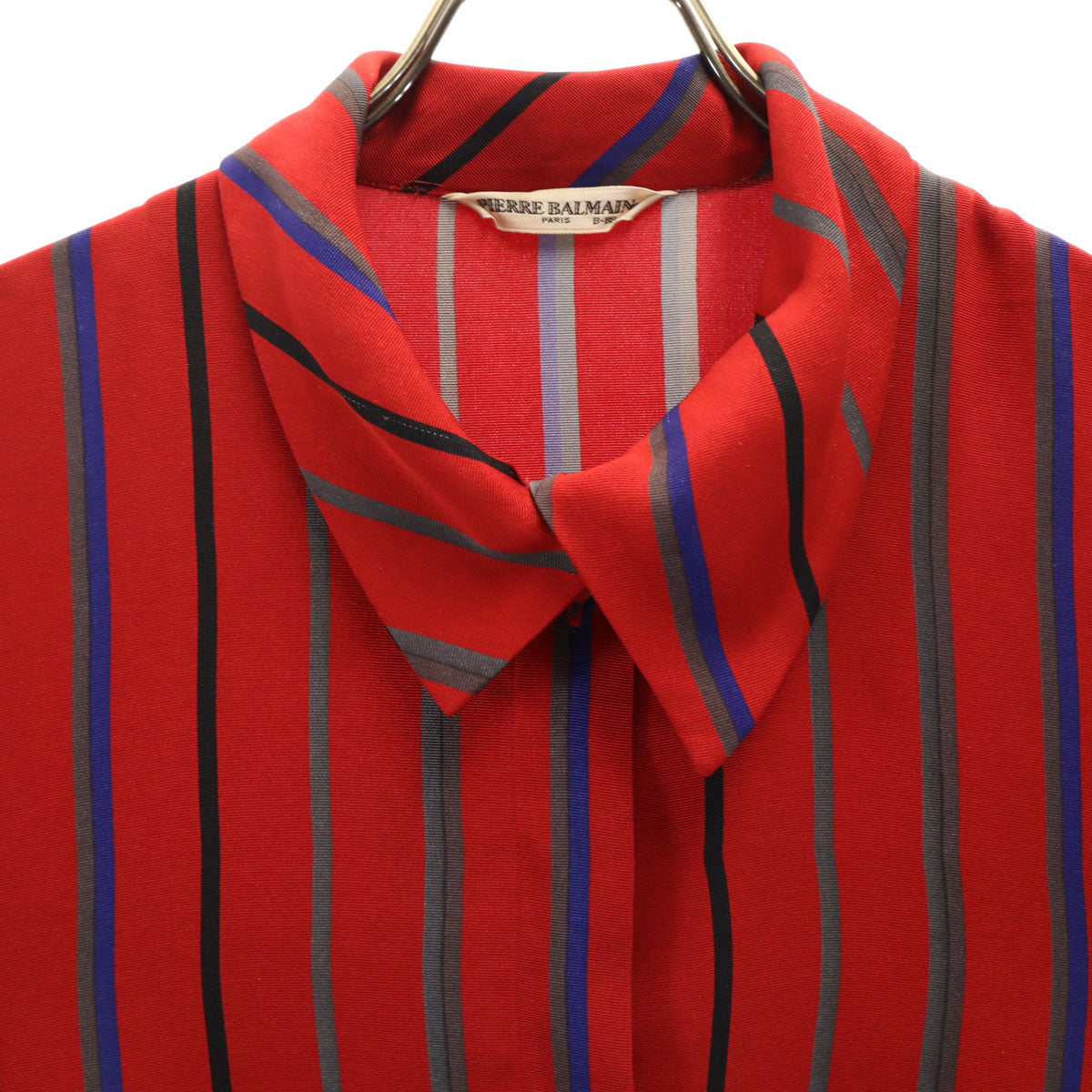 PIERRE BALMAIN ピエールバルマン 80s 90s オールド ストライプ柄 長袖 シャツ B-88 レッド 比翼 レディース