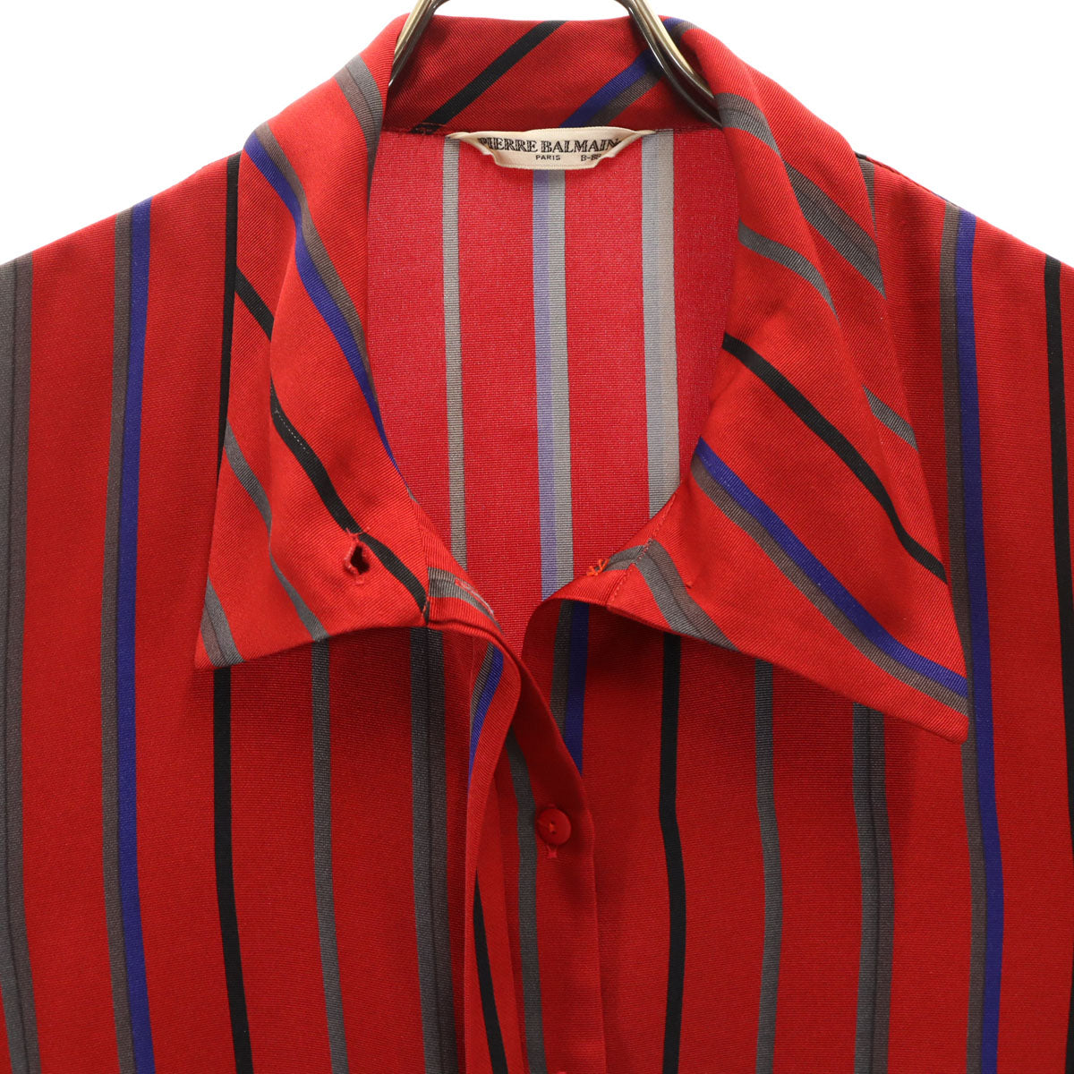 PIERRE BALMAIN ピエールバルマン 80s 90s オールド ストライプ柄 長袖 シャツ B-88 レッド 比翼 レディース