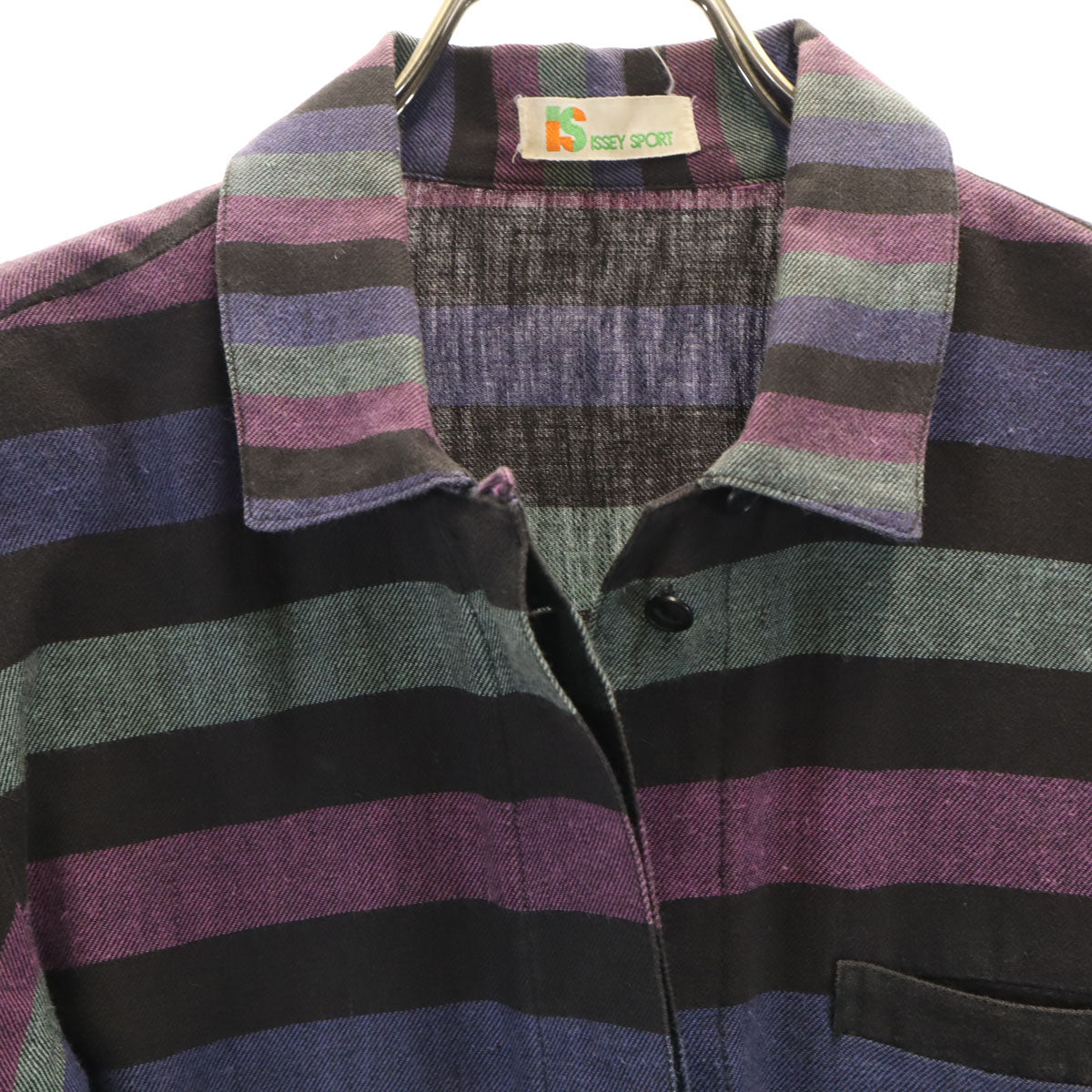 ISSEY SPORT イッセイ スポーツ 90s 日本製 オールド ボーダー柄 長袖 オープンカラーシャツ 9 マルチ イッセイミヤケ レディース