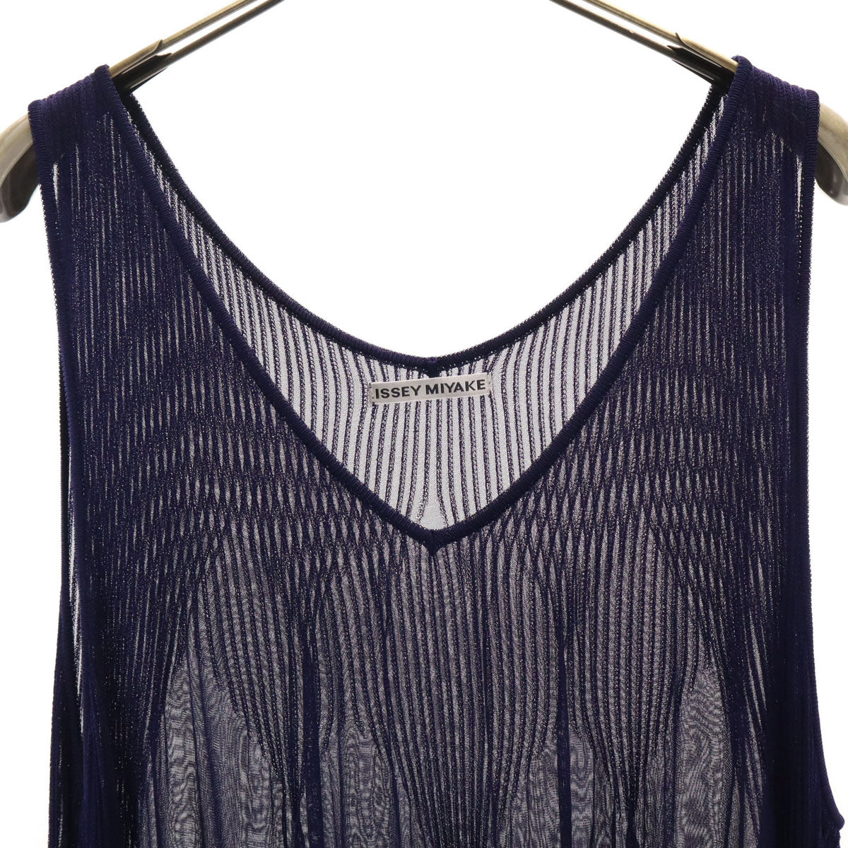 ISSEY MIYAKE イッセイミヤケ 日本製 ノースリーブ シアー ワンピース 2 ネイビー レディース